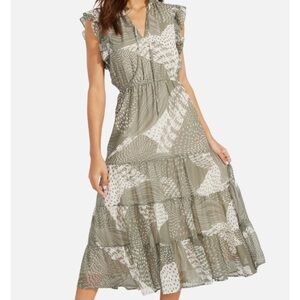 BB Dakota Green and Cream Patterned Midi Dress